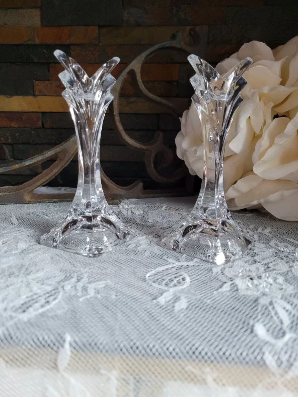 VTG Mikasa Deco Lead Crystal Tulip Candlestick Holders-Pair 5.5